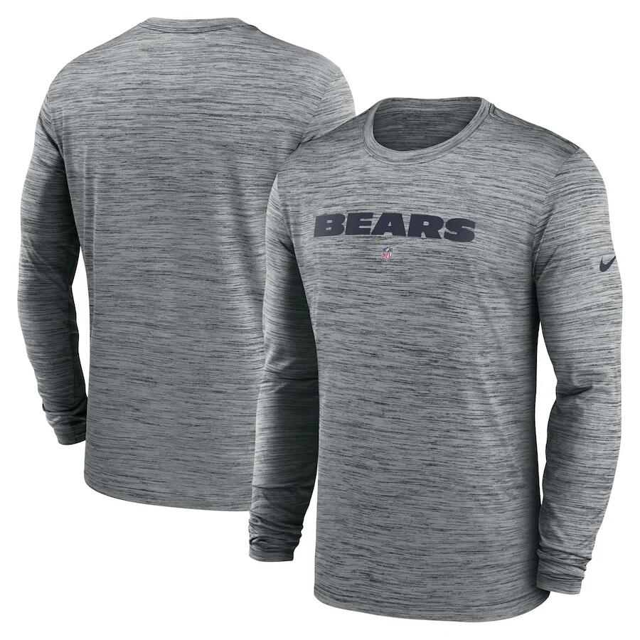 Men's Chicago Bears Heather Gray Sideline Team Velocity Performance Long Sleeve T-Shirt